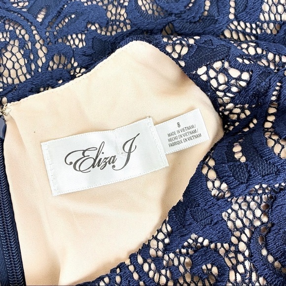 Eliza J Navy Lace Overlay Cocktail Dress Size 8 - Picture 9 of 9